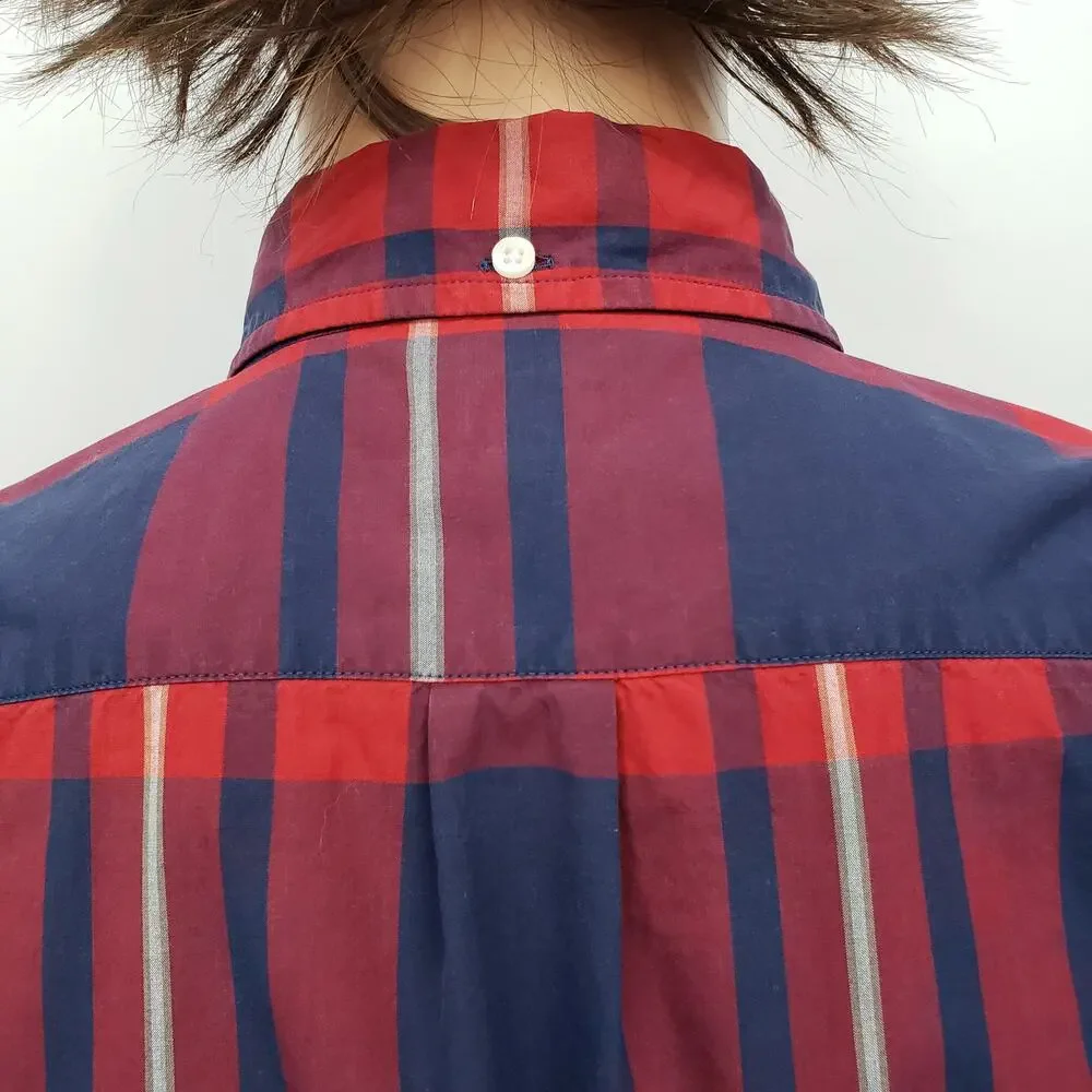 J. CREW Tartan Plaid Shirt Men XL Red Navy Multicolor Long Sleeve Button Down
